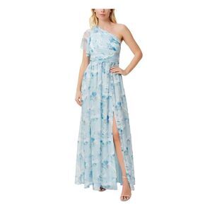 ADRIANNA PAPELL Womens Light Blue Lined Flutter Sleeve Full-Length Gown Dress 0